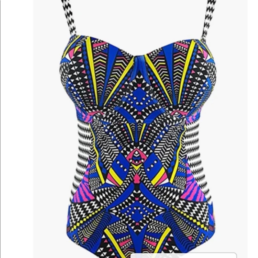 Boho blue one piece swimsuit size L (0037)